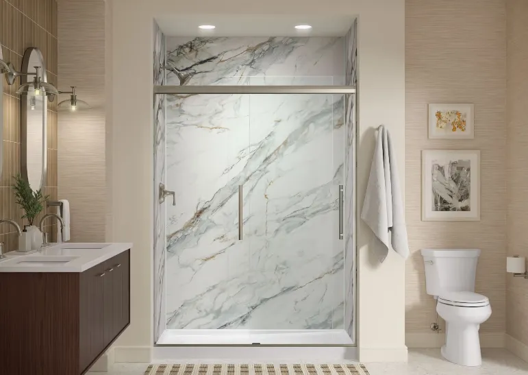 Modern acrylic shower remodel surround detail