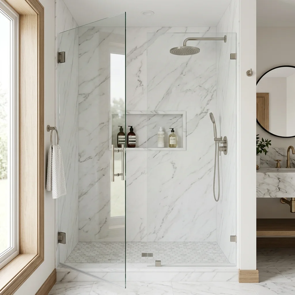Luxury grout-free acrylic walk-in shower installation