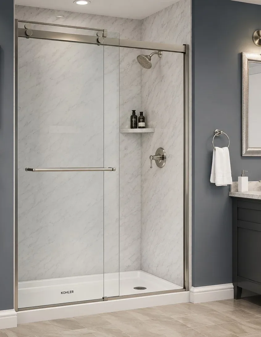 Grout-free acrylic shower surround with no visible seams