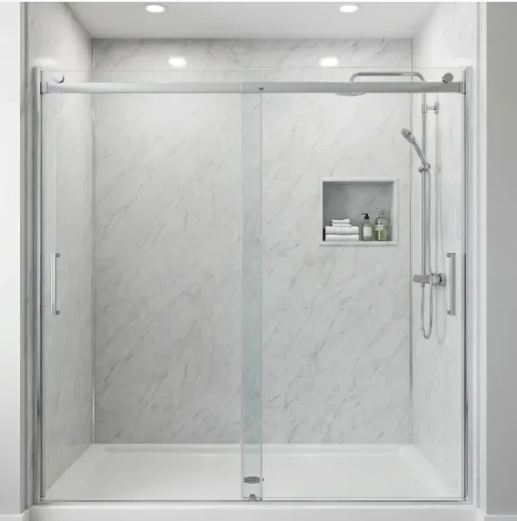 Accessible walk-in shower with a bench and grab bars in a Maryland home